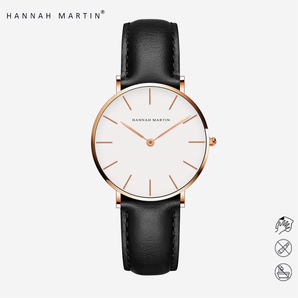 	 HANNAH MARTIN Jam Tangan Wanita 100% Original Sangat tipis Cewek Quartz Kulit Anti Air Women Watch Arloji CB36	