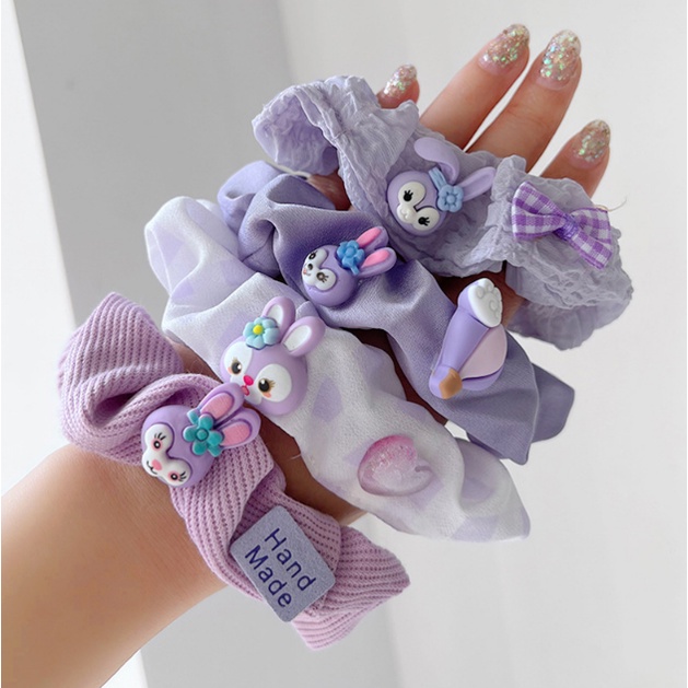 Ikat Rambut Scrunchie Anak Perempuan Warna Ungu Motif Kelinci Fashion Aksesoris Hiasan Rambut AK198