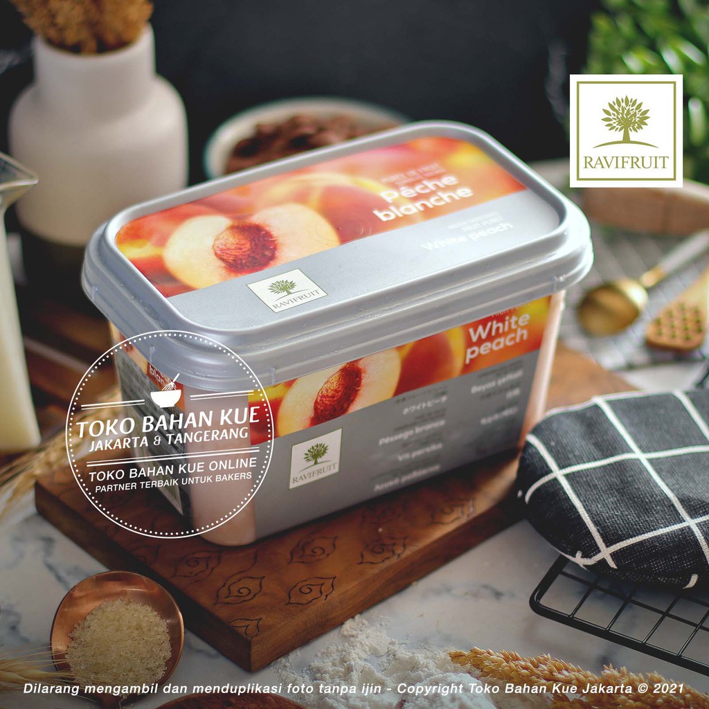 

Ravi Fruit PUREE Buah Persik Beku 1kg Ravifruit Peach Peche Blanche