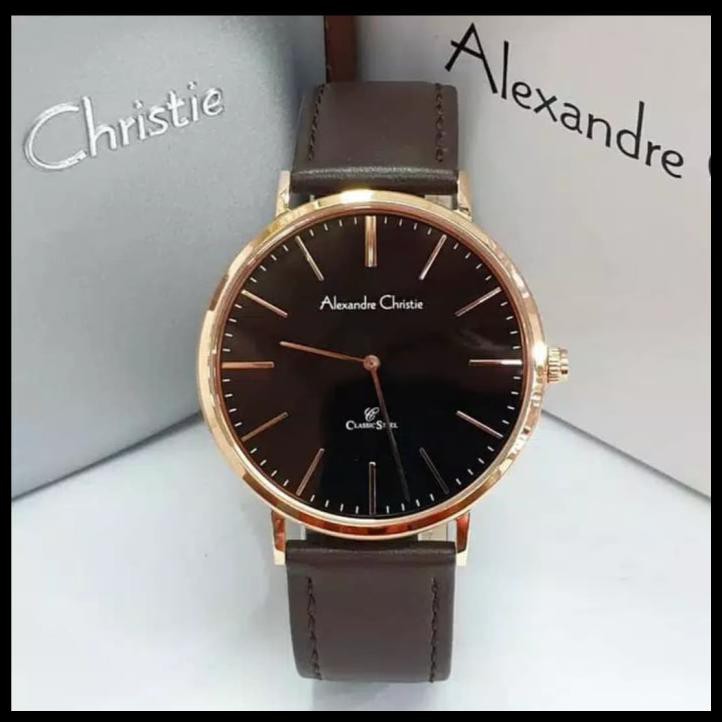 Jam Tangan Alexandre Christie 8625 Pria Rosegold Black Leather