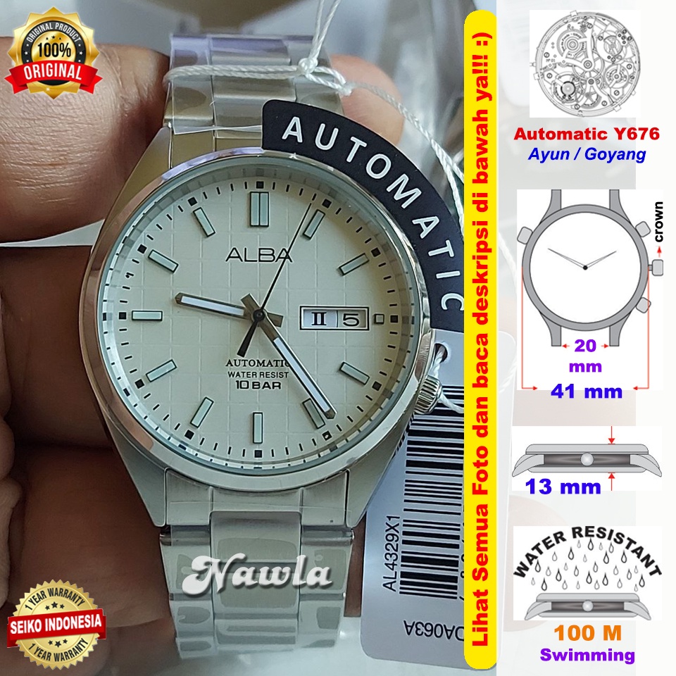 Alba Automatic AL4329X1 White Dial - Jam Tangan Pria AL4329