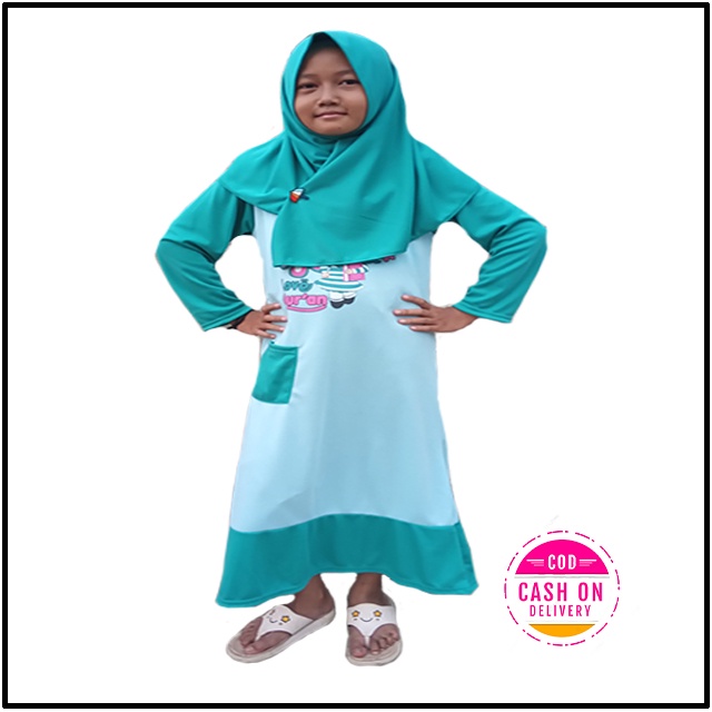 Gamis syar'i / Gamis anak bahan kaos ?gamis anak karakter muslim / Gamis plus kerudung / Gamis set hijab