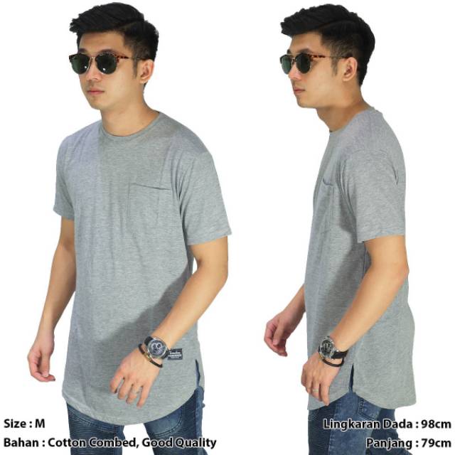 Longline abu-abu polos pria | kaos cowok model panjang abu polos keren kaos longline korea boyband