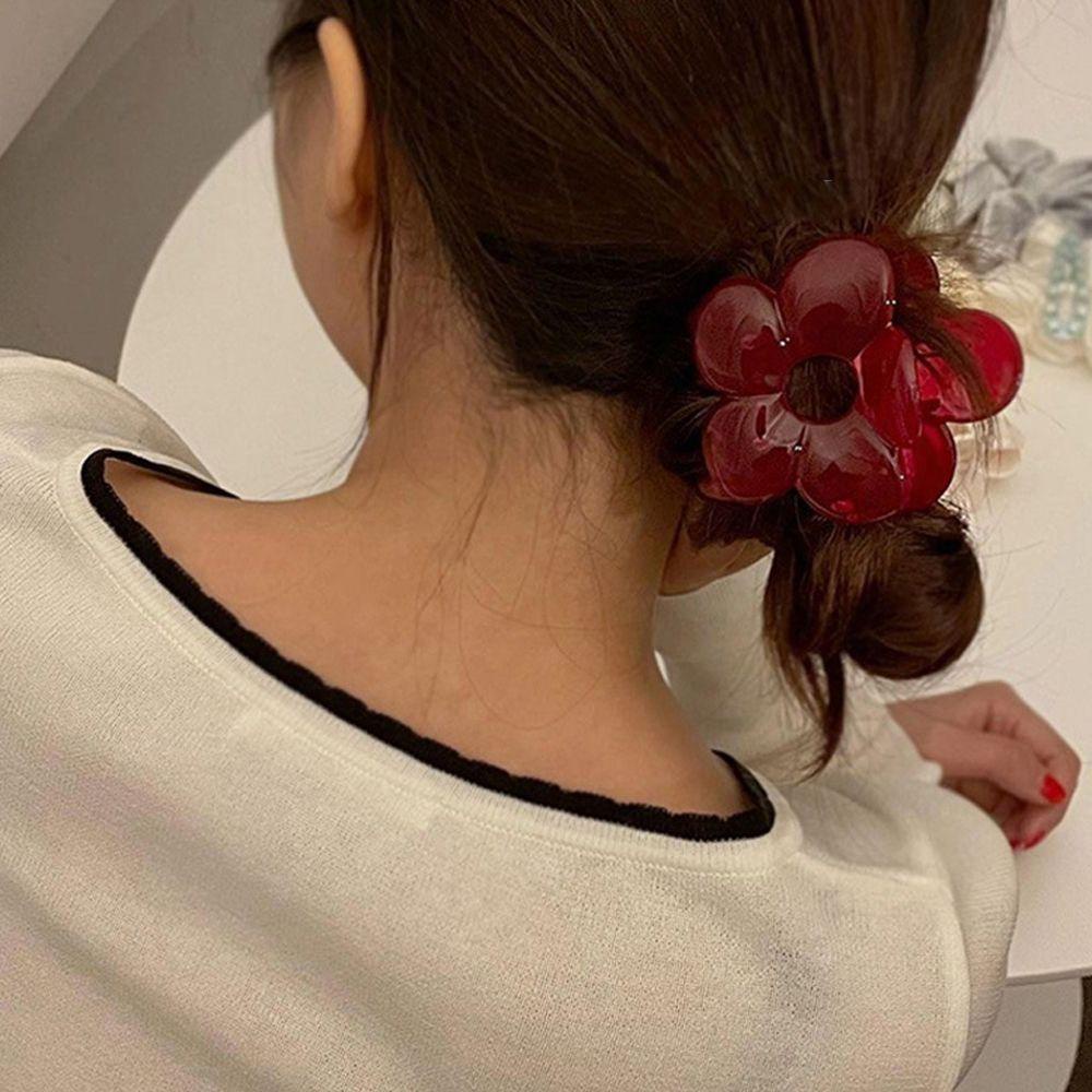 NEEDWAY Klip Penjepit Cakar Rambut Transparan Geometris Cuci Muka Akrilik Untuk Wanita Jepit Ponytail Holder