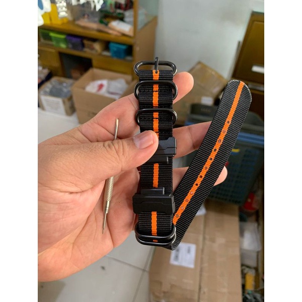 Strap Tali Jam Tangan Gshock Nato Zulu hitam list Oren 22MM