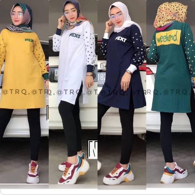 Baju Atasan Weekend Tunik/Tunik Polos/Tunik Kaos Combed/Tunik Muslim Wanita/Fashion Muslim