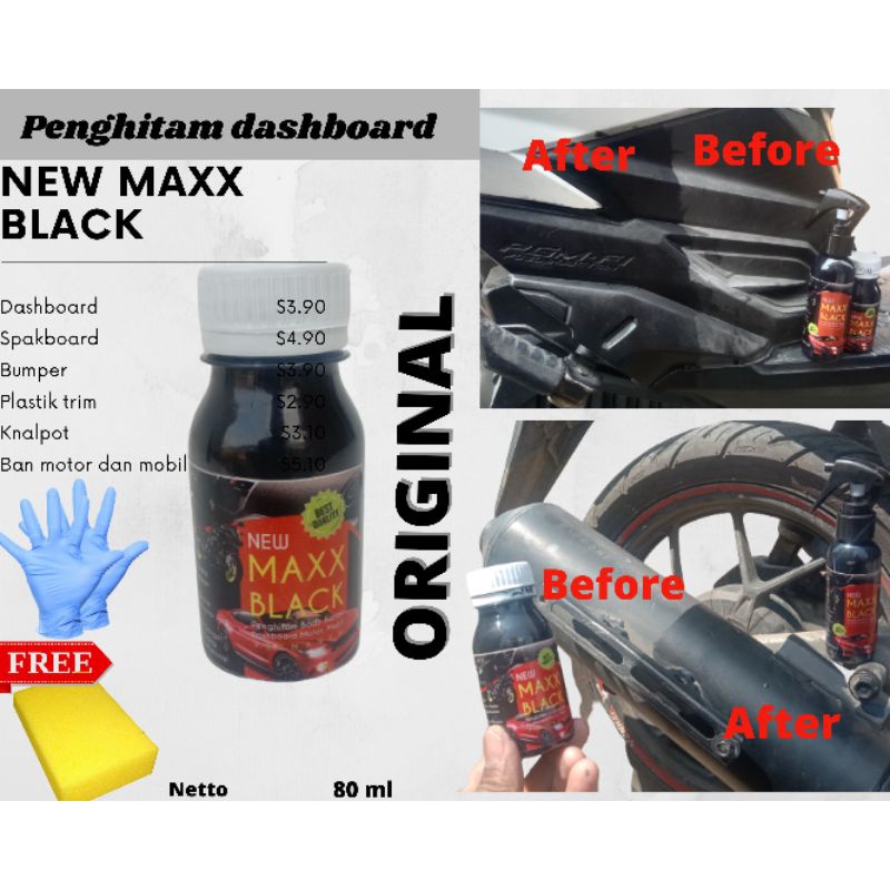 penghitam body dof motor dan mobil,isi 80 ml,dashboard,spakboar,knalpot,bumper,spion,ban motor/mobil