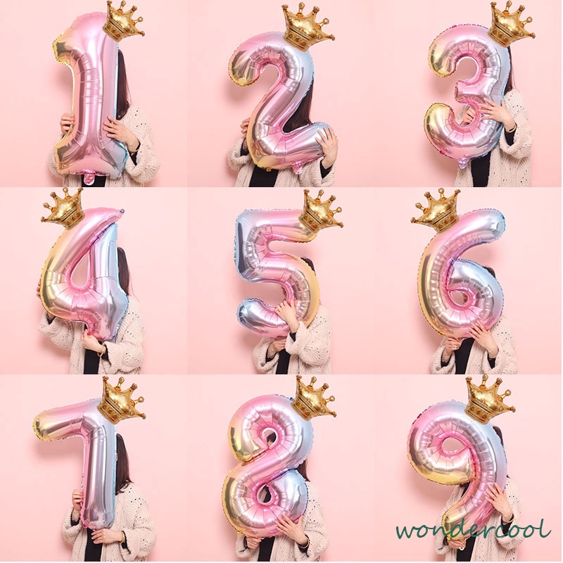 32 inci aluminium foil gradien balon digital dekorasi pesta balon mahkota 12 inci-Won
