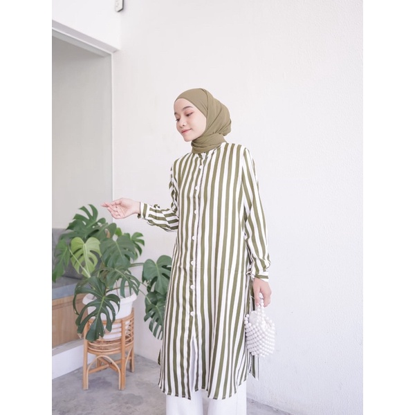 Long Tunik Kancing Tunik Salur Shakila Tunik Garis Stripy