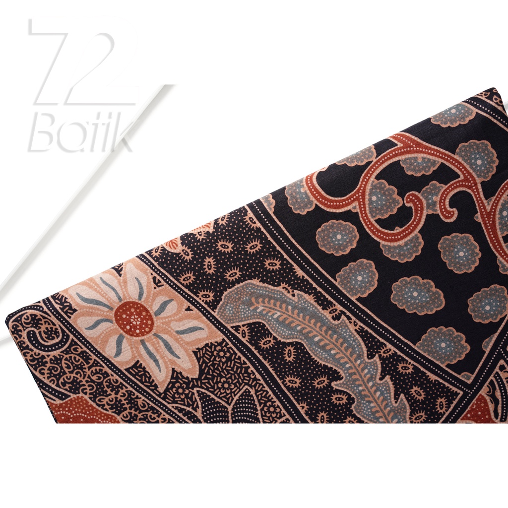 KAIN BATIK PREMIUM Bahan Katun Motif Kembang Bali Warna Hitam 721164 Cap 72 Jarik Jarit Samping Kebat Panjang Batik Katun Modern Premium Bahan Seragam Batik Pernikahan Kantor Keluarga Murah Kamen Jadi Batik Bali Lembaran