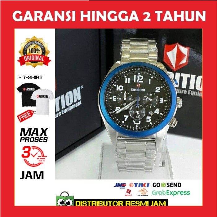 JAM TANGAN ORIGINAL EXPEDITION E6653 6653M E 6653 SILVER BLUE GARANSI RESMI ORI PRIA COWOK COWO LAKI