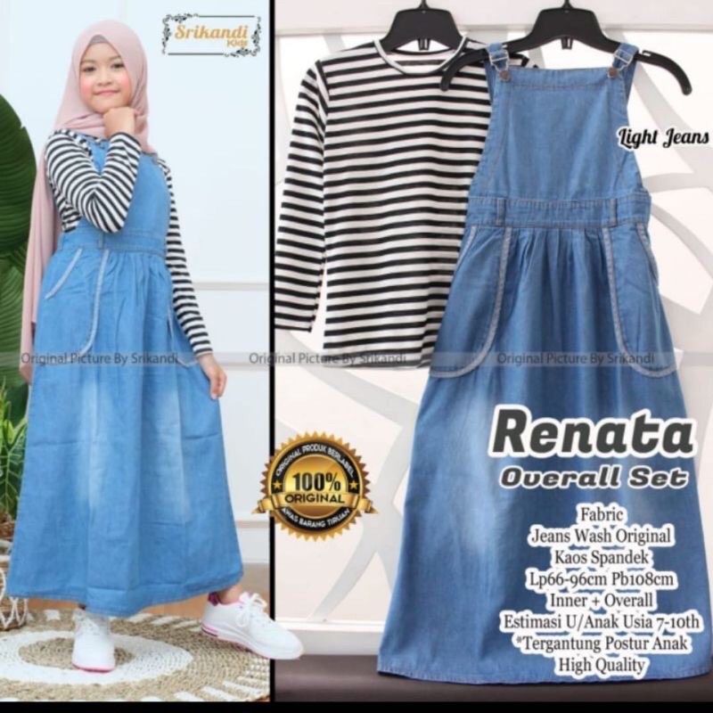 Overall Anak Perempuan Usia 8-13 Tahun Nayya Jumpsuit Jeans Plus Inner