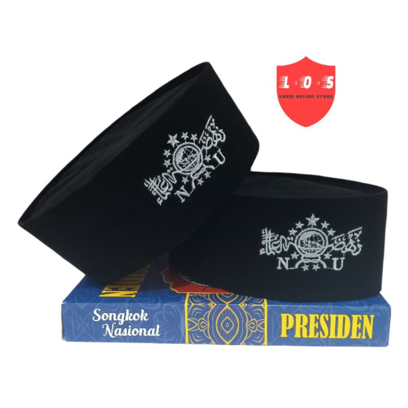 Peci Nu - Peci songkok kopiah hitam logo Nu silver tinggi 9 merk president murah berkualitas bisa ba
