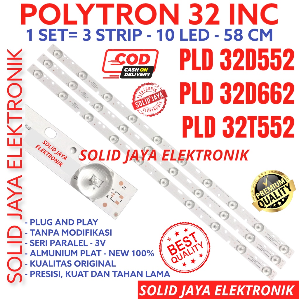 BACKLIGHT TV LED POYTRON 32 INC PLD 32D552 32T552 32D663 PLD32D552 PLD32T552 PLD32D663 LAMPU BL 10K 3V POLITRON PLD-32D552 PLD-32T552 PLD-32D663 10LED 10 KANCING LAMPU 3 VOLT 32INCH 32INC 32IN LED POLYTRON 32 INCH IN