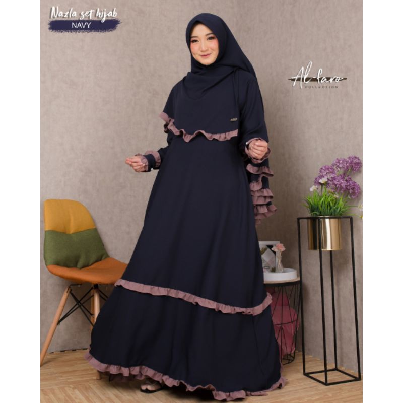 Nazla Set Hijab Syari Ori Al Faro / Set Itycrepe original Al Faro Collection ( LABEL AL FARO)