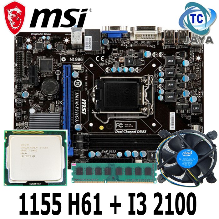 MOBO Intel LGA 1155 H61 MSI Dengan Processor core i5 2400 + RAM 2GB