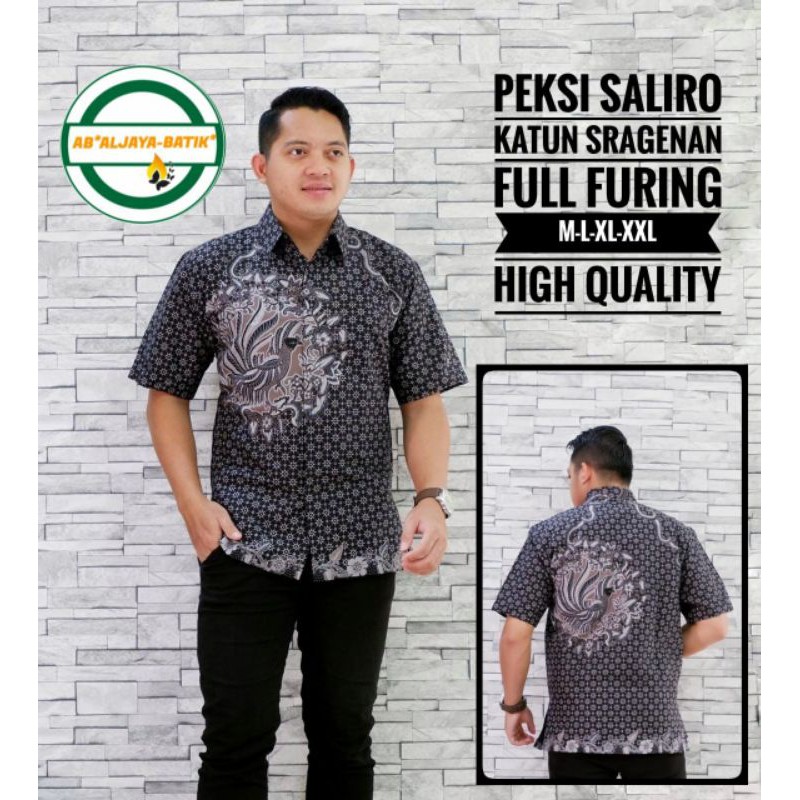 Kemeja Batik Lengan Pendek Terbaru Batik Pendek Lapis Furing Warna Hitam SALIRO PENDEK Batik Solo