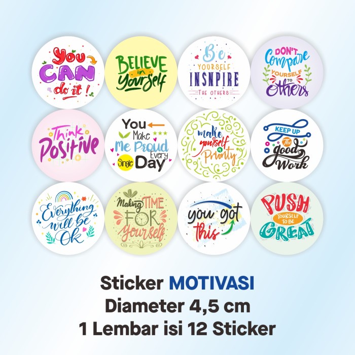 

Label Stiker Quote Motivasi Sticker Motivational Quote Diameter 4,5 cm (1 Lembar isi 12 Stiker)