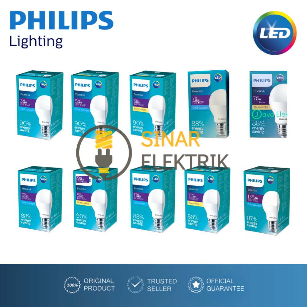 Philips LED Essential 3W 5W 7W 9W 11W 13W Putih Lampu Ess Bulb EssLED 3 5 7 9 11 13 W Watt Grosir