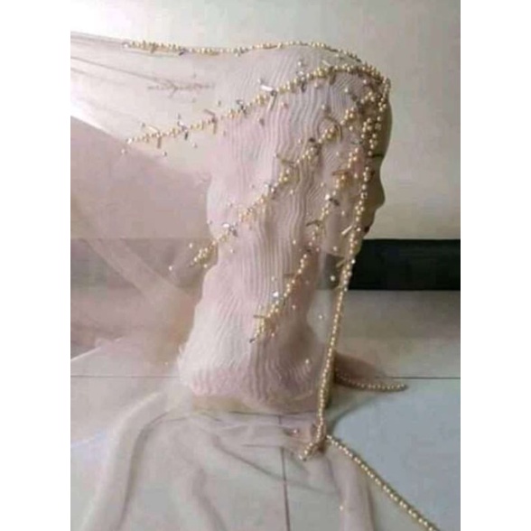 Slayer pengantin mutiara motif Kipas Veil Selendang Manten hijab jilbab terbaru panjang 160cm X Lebar 125cm