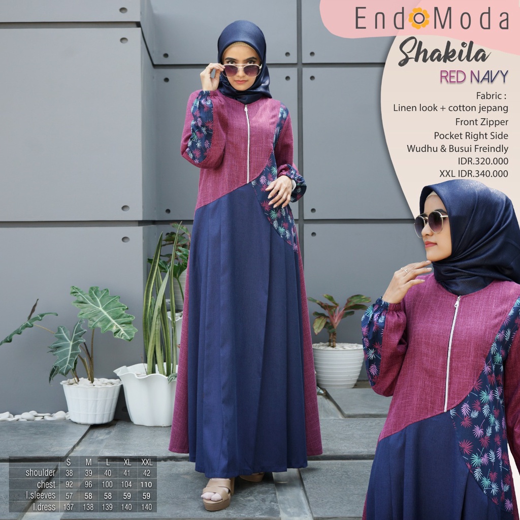GAMIS MUSLIMAH ENDOMODA SHAKILA RED NAVY