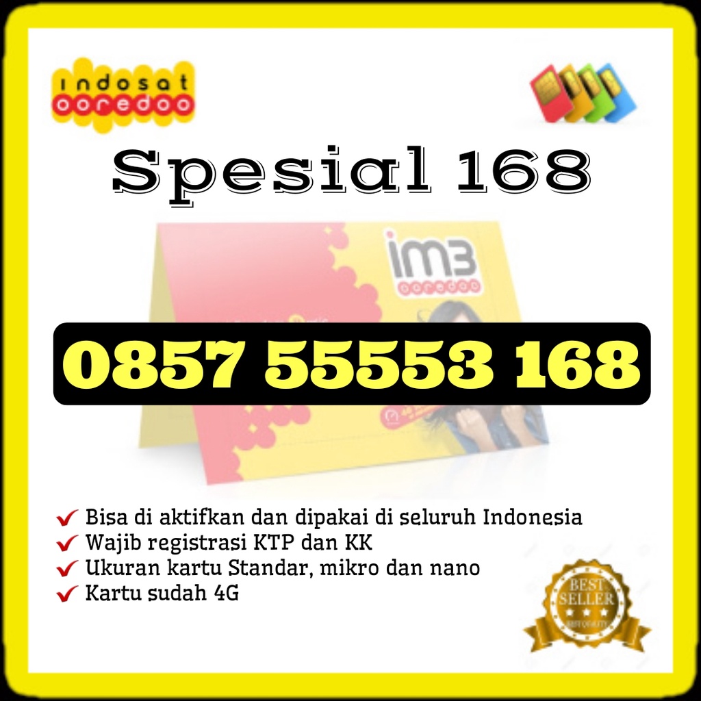 Nomor Cantik Indosat Ooredoo 168 Kartu Perdana Oredo Kwarted