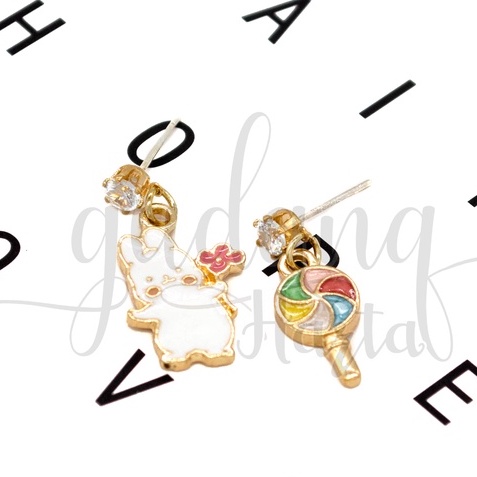 Anting Stud Rabbit Lolipop Earrings Motif Kelinci Permen GH 203231