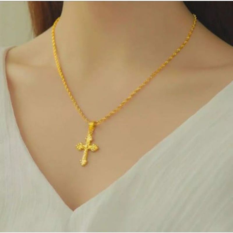 KALUNG MELINTIR TITANIUM LIONTIN SALIB WARNA EMAS ASLI  24K  TIDAK LUNTUR DAN ANTI KARAT