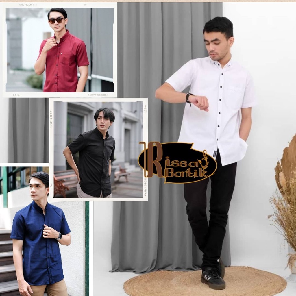 Kemeja Pria putih polos lengan pendek bahan katun premium/ hem pria /kemeja hitam putih kerja pendek