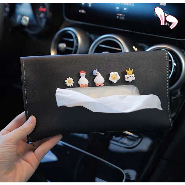 AKSESORIS INTERIOR MOBIL / Tissue Holder Tempat Tissue Kulit Sintetis Mini Karakter Lucu Horisontal