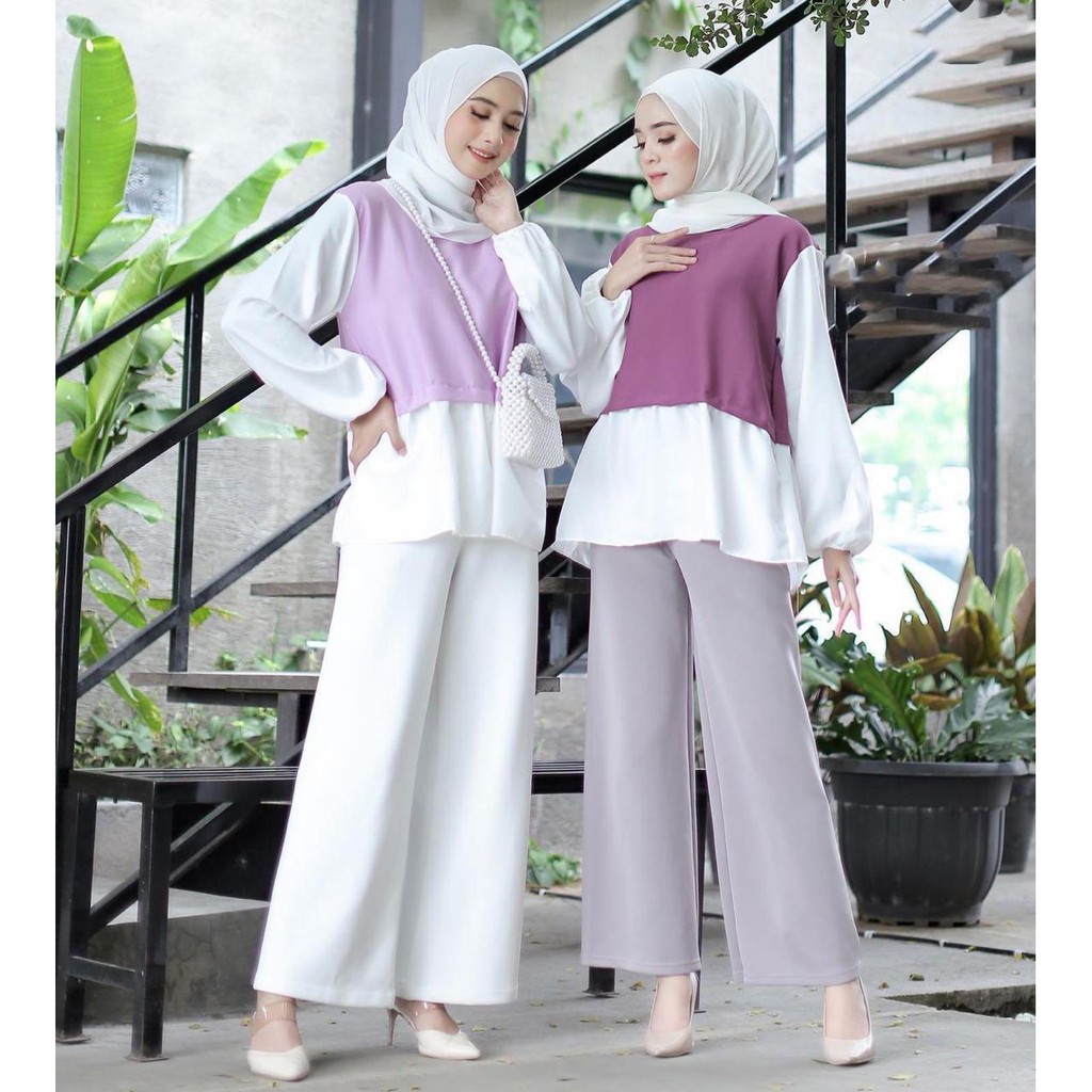 1KG MUAT 5PCS | BLOUSE MONOCHROME LILAC OOTD FASHION WANITA HITS SELEBGRAM MUSLIMAH