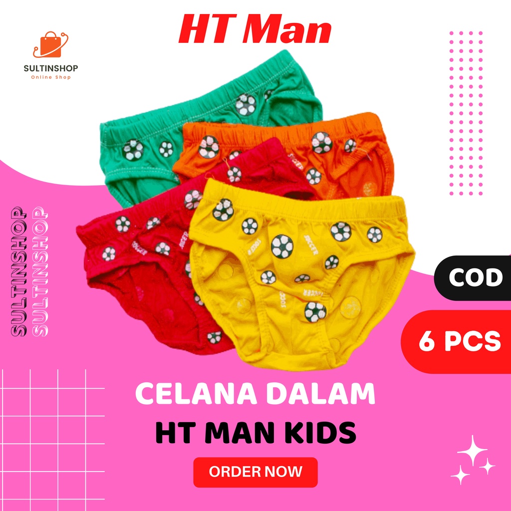 (6 Pcs) Celana Dalam Anak Laki-Laki HT Man Polos / Sempak Anak Laki-laki / Selempak Cowok / Slempak 