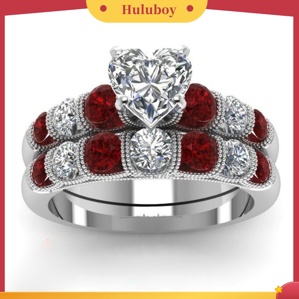 Hu Hu Hu Hu Hu Alat Bantu Pasang Kacamata♡ 2pcs / Set Cincin Jari Wanita Desain Hati Ruby Imitasi Inlaid Gaya Retro Untuk Hadiah