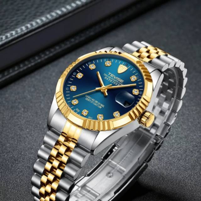 Jam Tangan Mekanik Automatic Tevise Datejust Silver Gold Blue