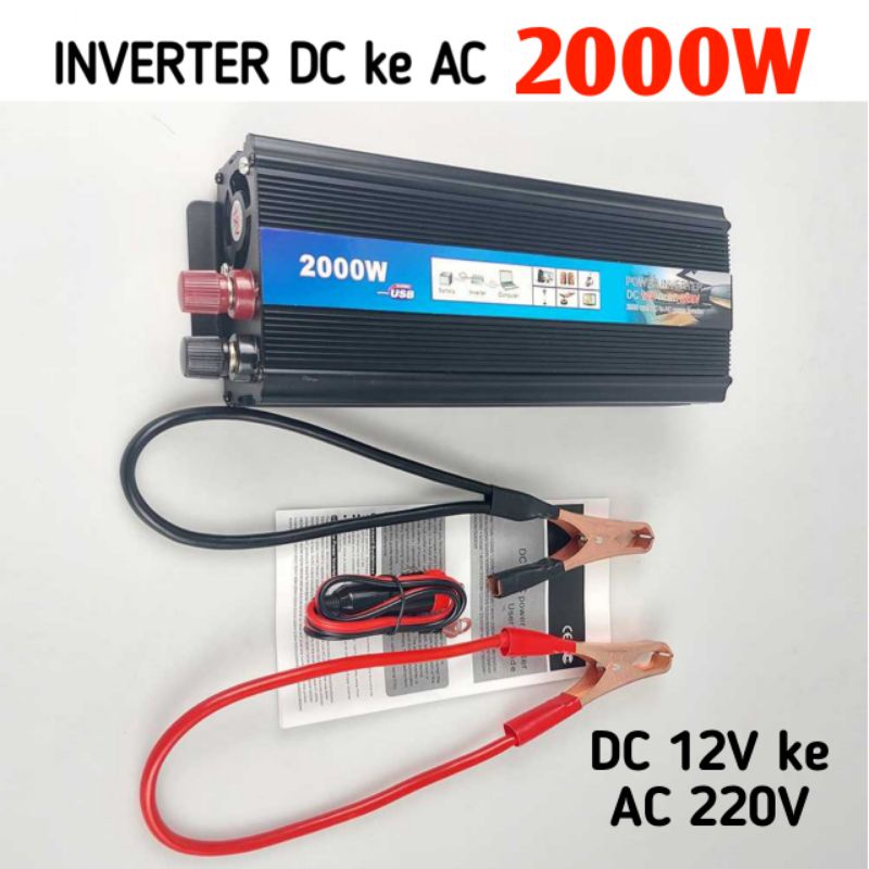 Inverter DC ke AC 2000 Watt Power Inventer DC 12V ke AC 220V Taffware Rectangle Car Inverter