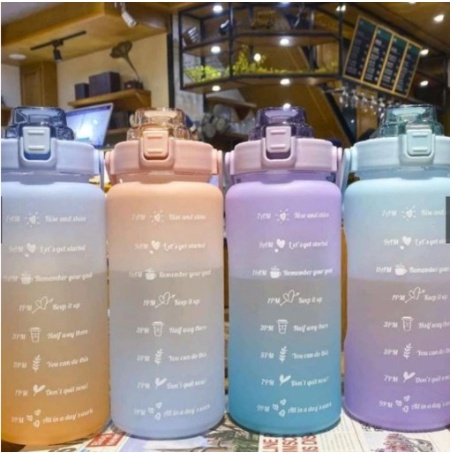 Botol Minum Viral Gradasi / Botol Kekinian Rainbow DOFF 2 Liter Food Grade BPA Free Penanda Waktu 2000ml H9225-2