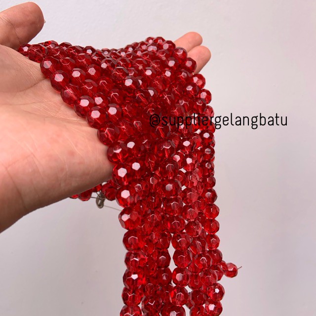 kristal bola dunia cutting 10mm MERAH red quartz kuarsa ceko bulat rondel rondelle payet rajut jahit