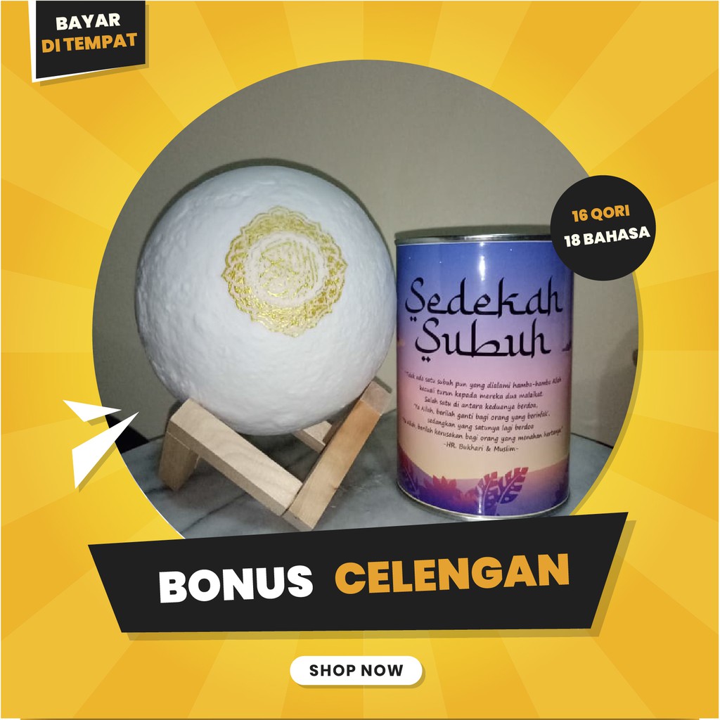 Speaker Alquran Murottal Bentuk Bulan 30Juz Dengan Remote Bisa Lampu Tidur dan Bonus Celengan Subuh