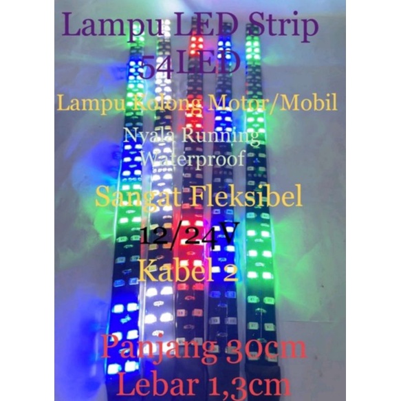 Lampu led strip running fleksibel 54Led 30Cm waterproof 12-24V motor mobil