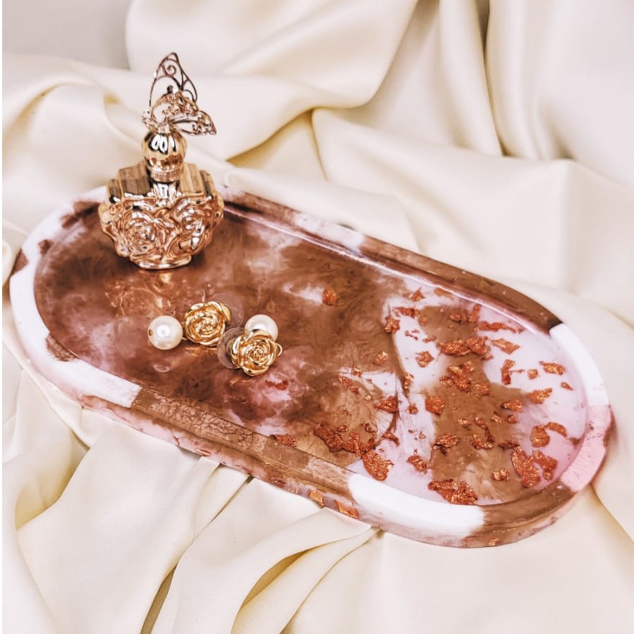 Pink Rose Gold Nampan Oval Tray Multifunction / Baki Aesthetic Wadah Nampan Tempat Make Up Perhiasan