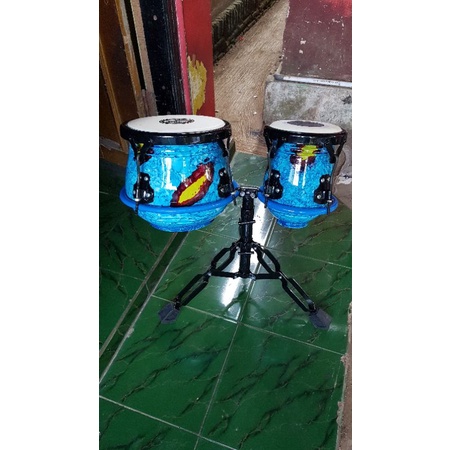 Kendang Ketipung Dangdut Ring V4 Kayu Nangka Warna Blue Marmer