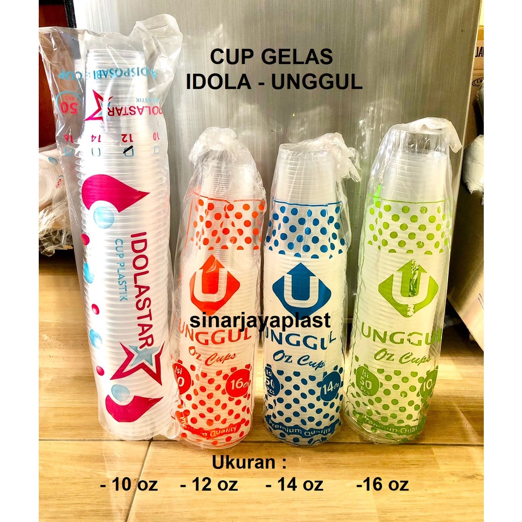 Cup Gelas Plastik Datar Idola Unggul Uk. 10oz 12oz 14 oz 16oz