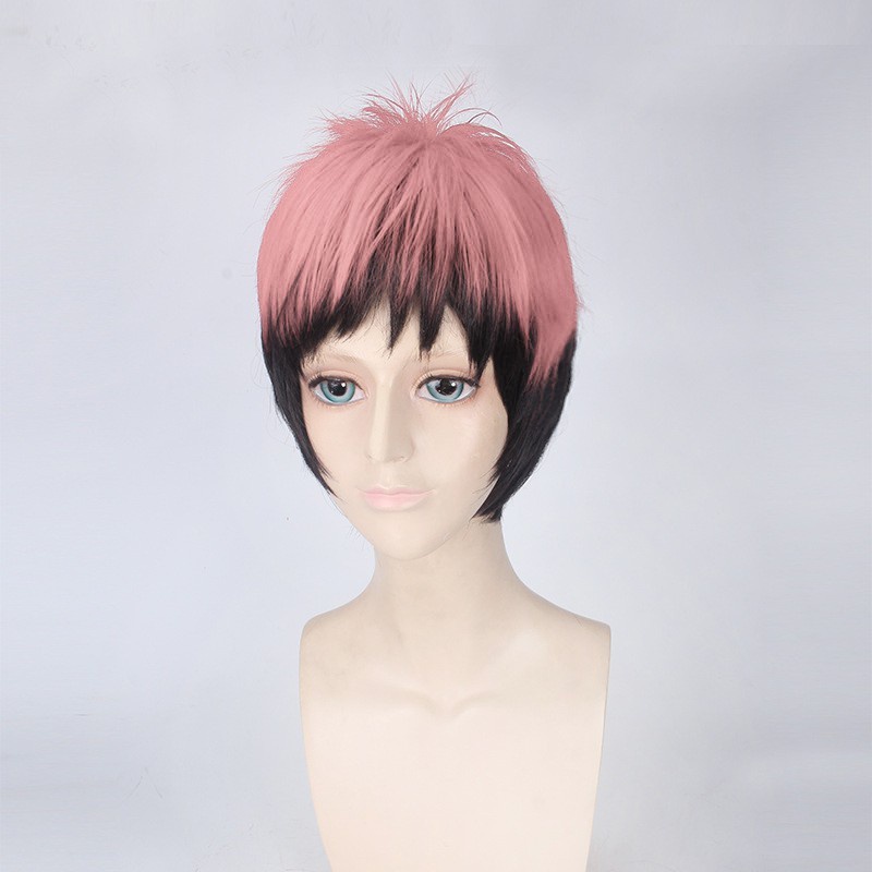 LOL-56 wig rambut palsu pria gradasi hitam pink kpop cosplay wig daily