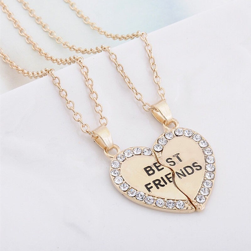 Kalung Rantai Dengan Liontin Hati Motif Tulisan Best Friends Untuk Wanita