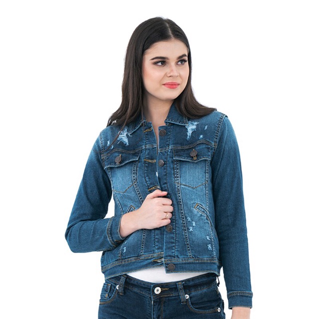 ABDUS07 Jaket Denim Legosh Jeans Ladies Biru Sobek Original
