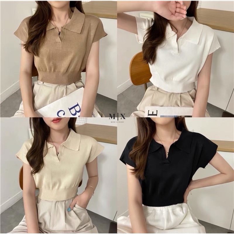 [CLEARANCE SALE] KNIT CROP TOP POLO WANITA ATASAN  MX934