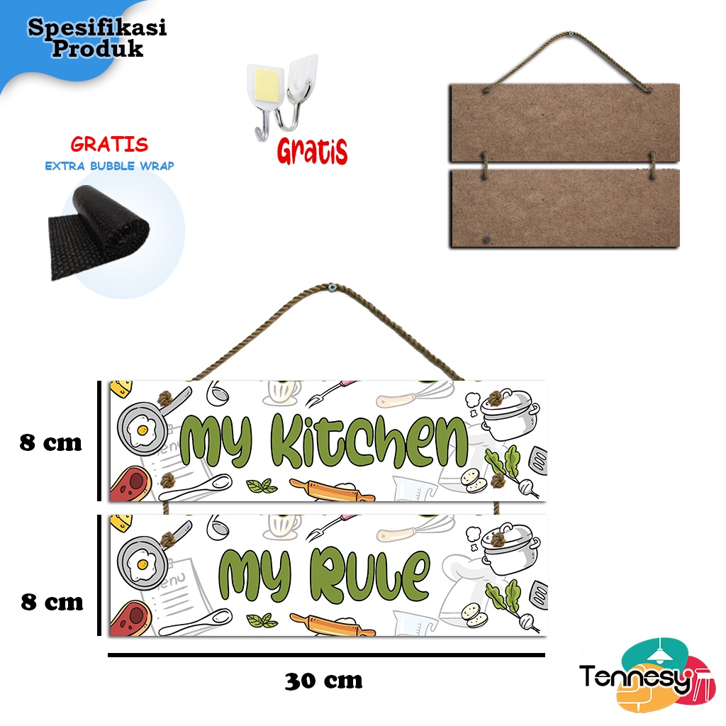 TENNESY HIASAN DINDING KITCHEN DAPUR SUSUN 2 PANEL 30x8CM PAJANGAN KAYU POSTER DEKORASI DINDING DAPUR INTERIOR RUMAH