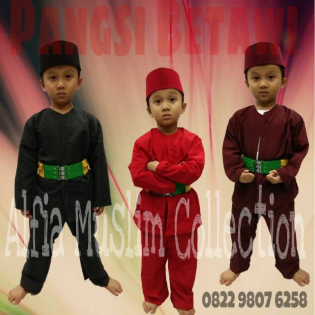 Baju Pangsi Betawi Anak Lengkap (Setelan+Sabuk+Peci)