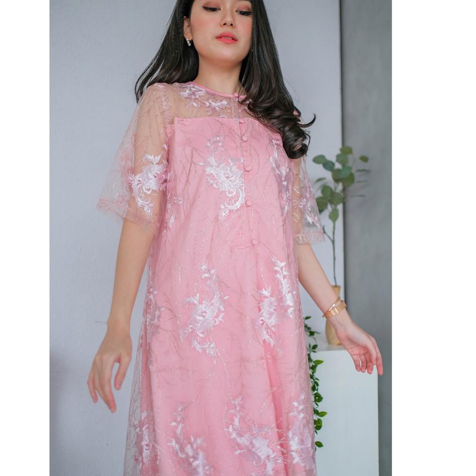 SHANON DRESS PESTA BRUKAT MIDI BODYCON WANITA KANTOR JUMBO BIG SIZE/ DRESS LACE/PARTY DRESS IMPORT 