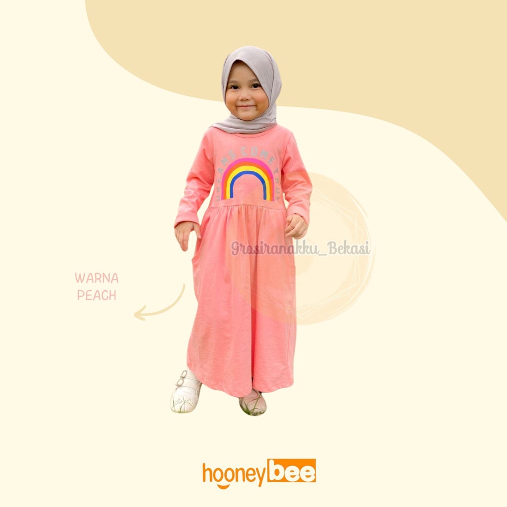 Gamis Kaos Anak Ataya Hooneybee Warna Peach 2-10Tahun